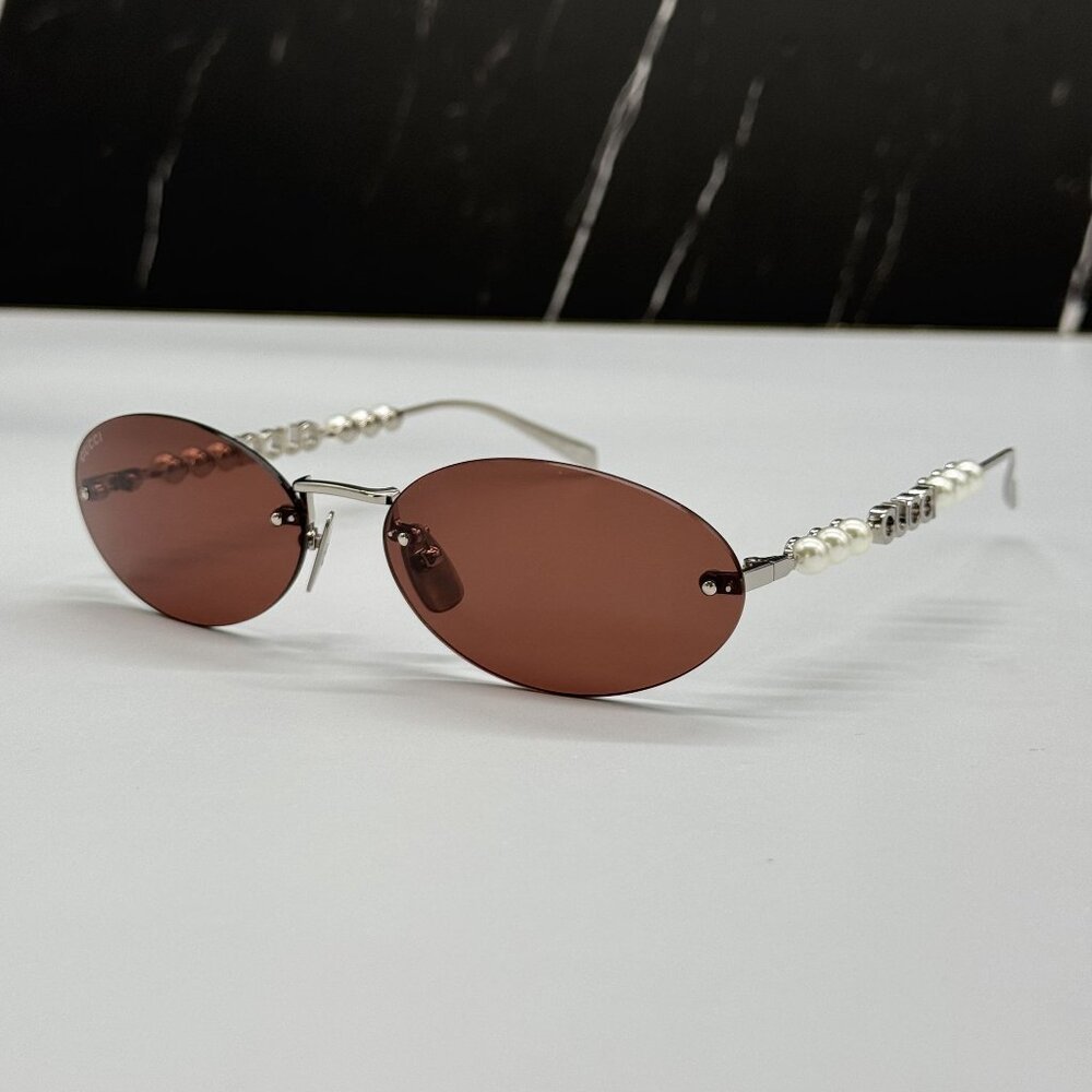 NEW GUCCI SUNGLASSES SILVER WOMEN OVAL EYEWEAR GUCCI GG1922S 002 - Picture 2 of 13
